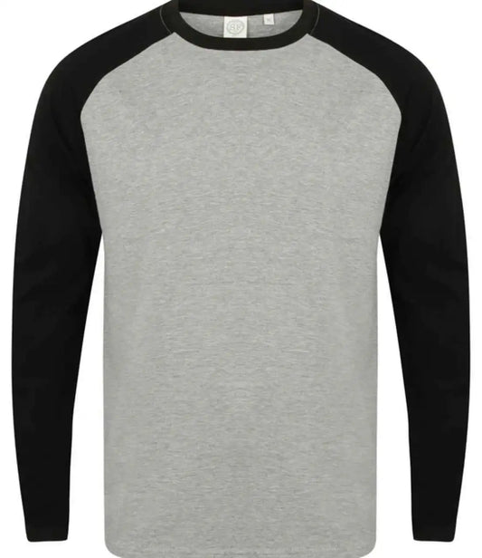 MEN'S LONG SLEEVED BASEBALL T – Heather Grey/Black | PrintoTerra