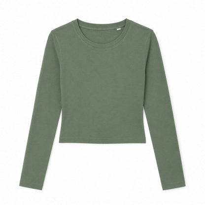 WOMENS FITTED LONG SLEEVE TOP – Olive Green | PrintoTerra